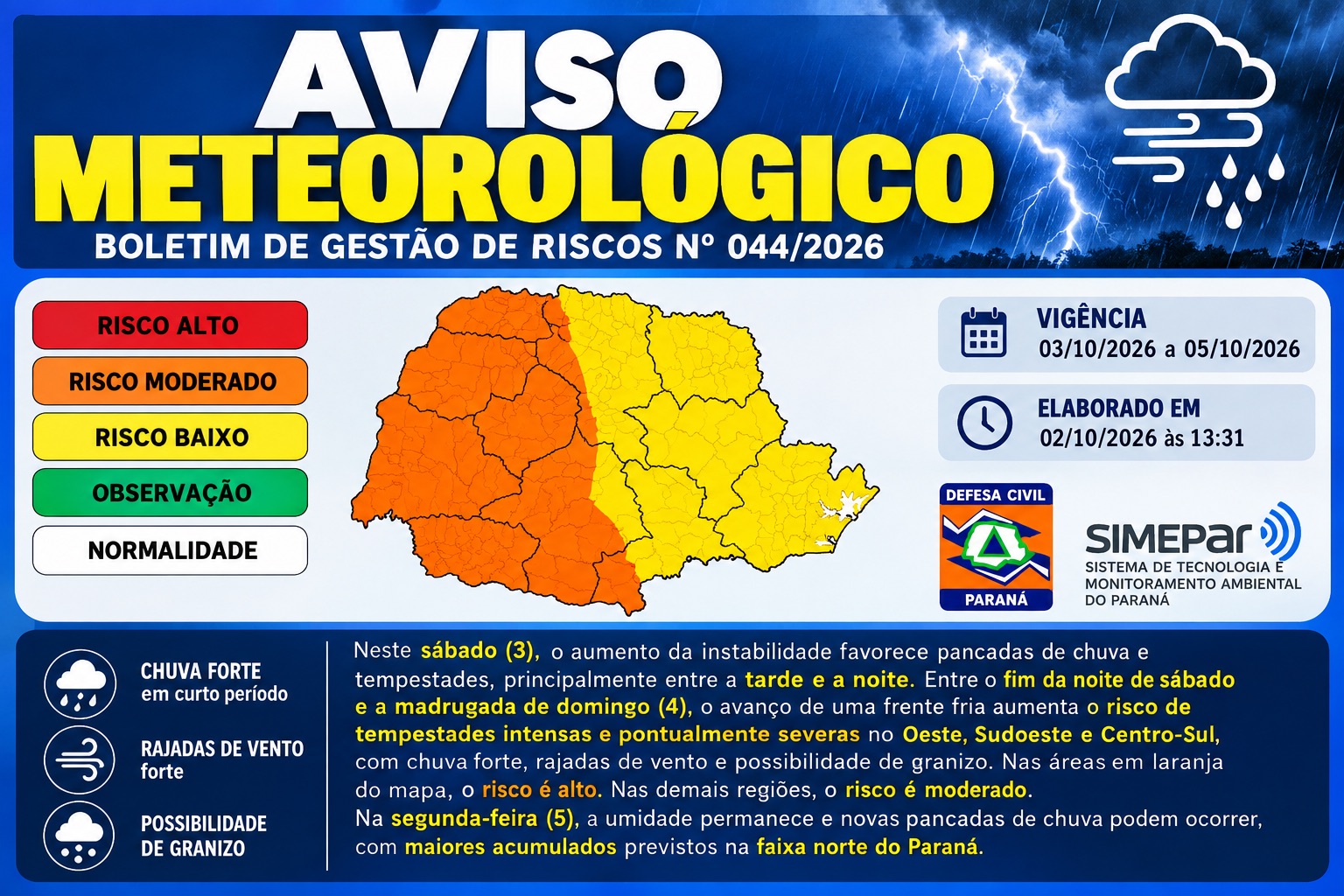 Nuvens carregadas de tempestade avançando sobre a área urbana de Toledo PR