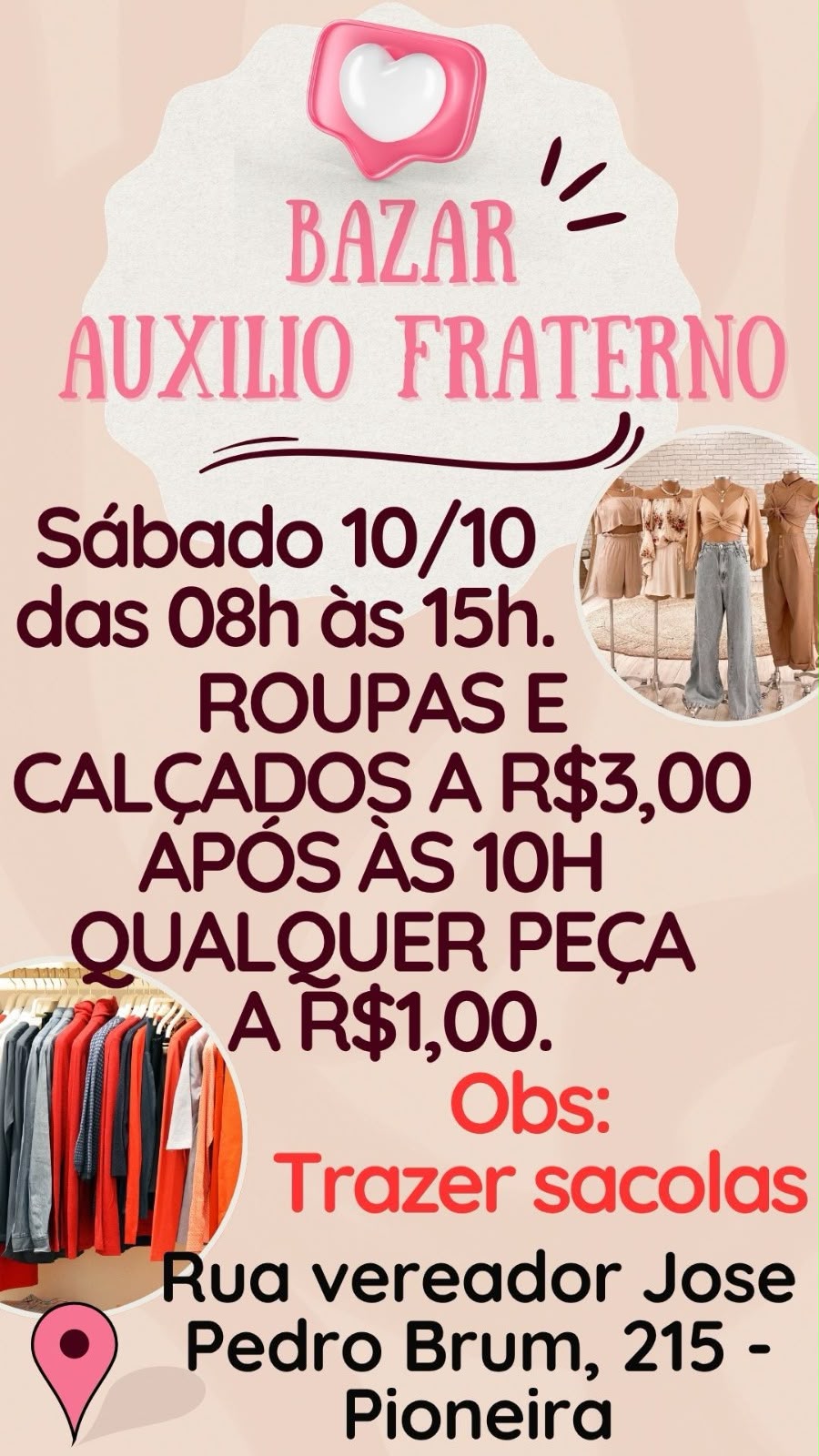 Apresentação de roupas e calçados organizados para o Bazar Auxílio Fraterno no bairro Pioneira em Toledo