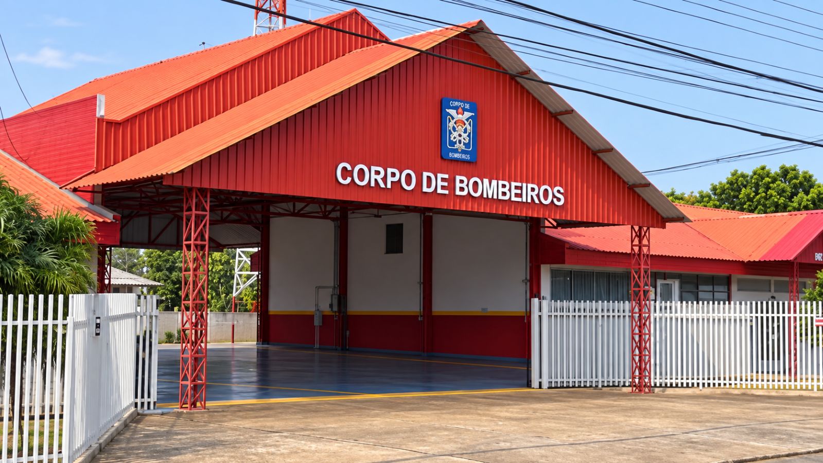 Fachada do quartel do Corpo de Bombeiros em Toledo durante preparação para solenidade de elevação a batalhão