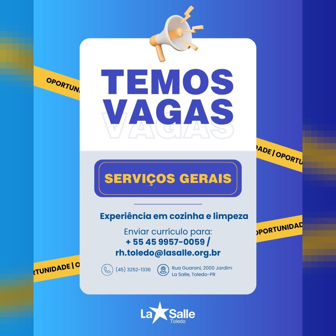 Fachada da instituição La Salle Toledo, indicando o local da vaga de emprego.